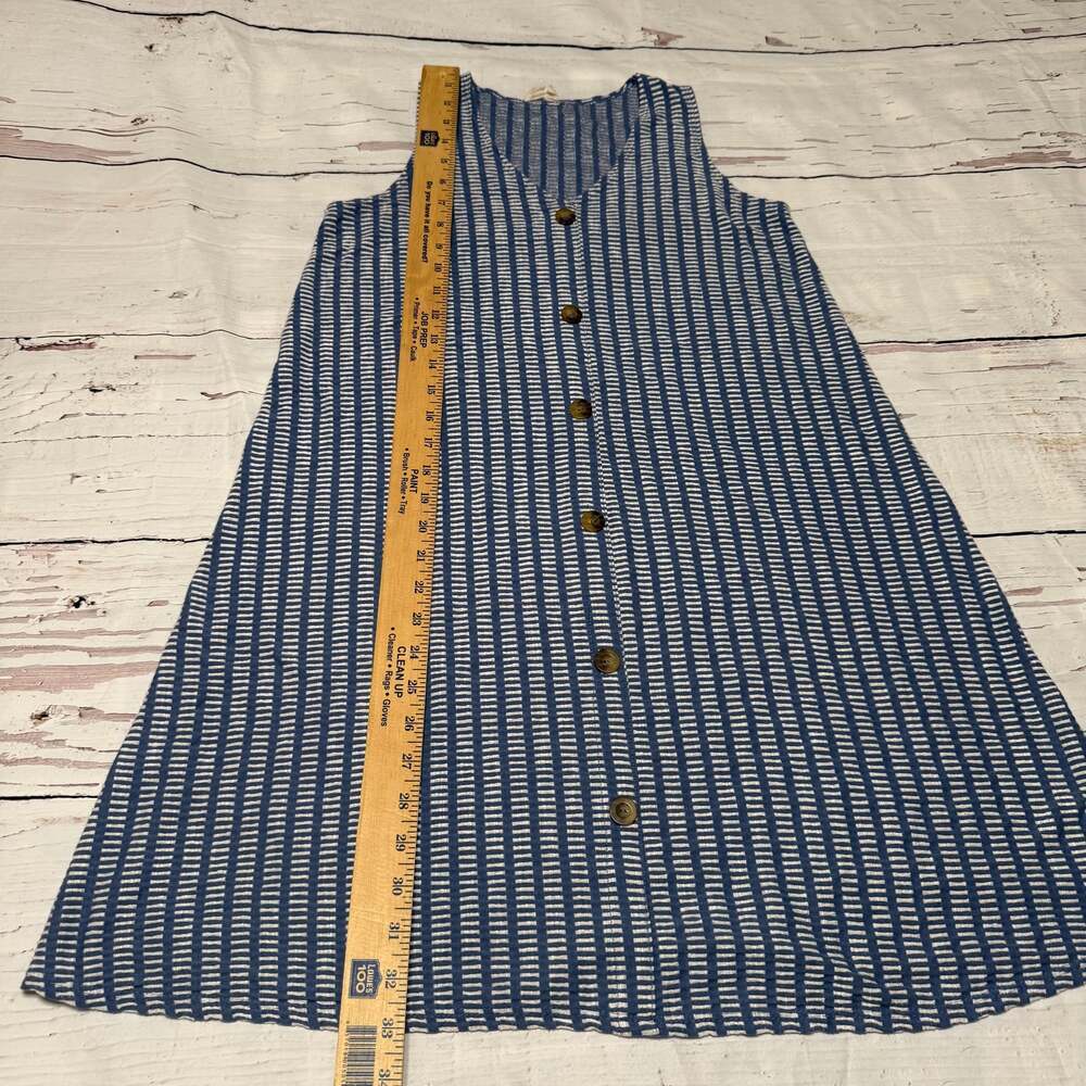 Caution To The Wind Blue and White Striped Sleeveless Button-Front Shirt Dress - Picture 5 of 6